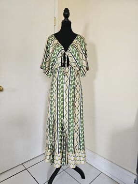 MISA LOS ANGELES Green, Yellow and Cream Patterned Women's Dress